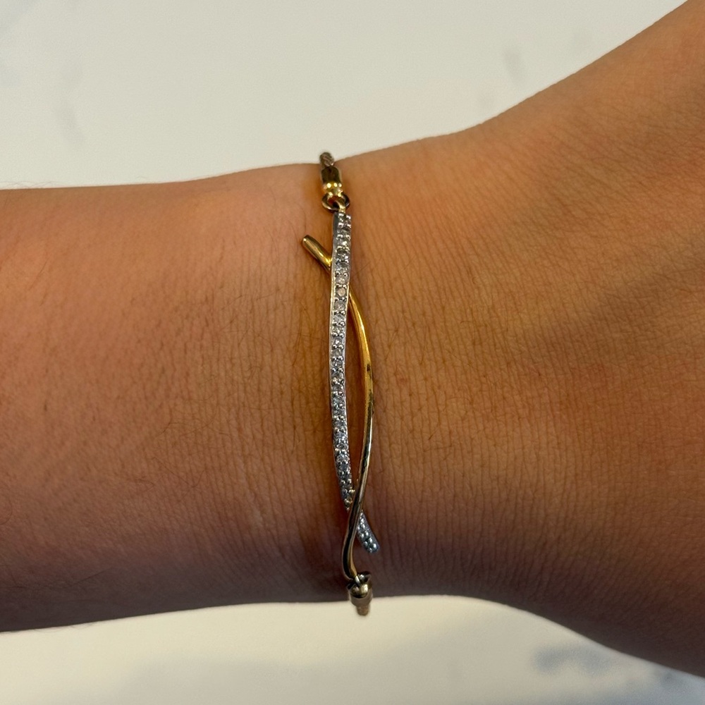 Kohl's Two Tone Cross Over Bracelet with Crystals (Silver & 14k Gold Plating)